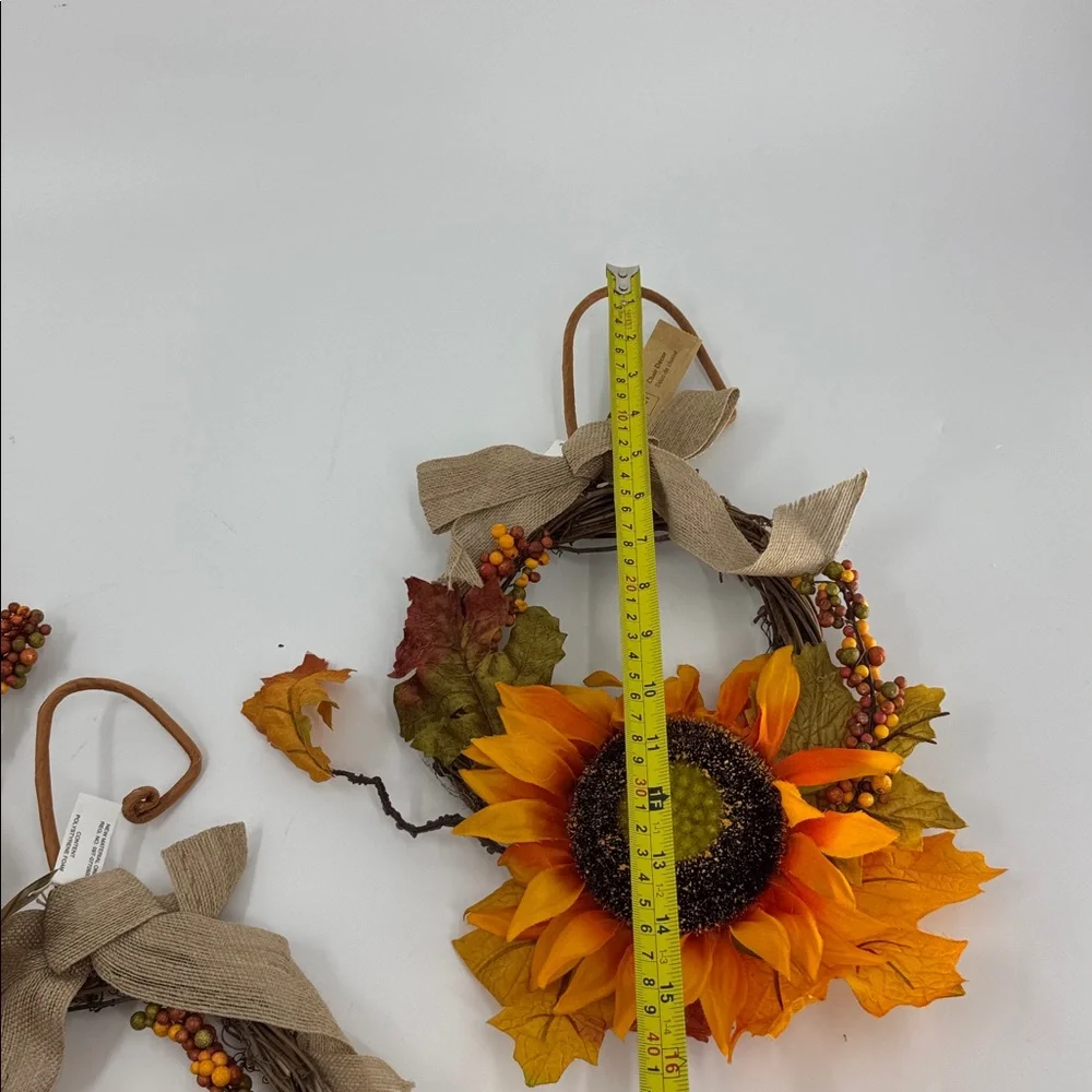Pier1 Set of 3 Sunflower Autumn Wreath Chair Decor NWT